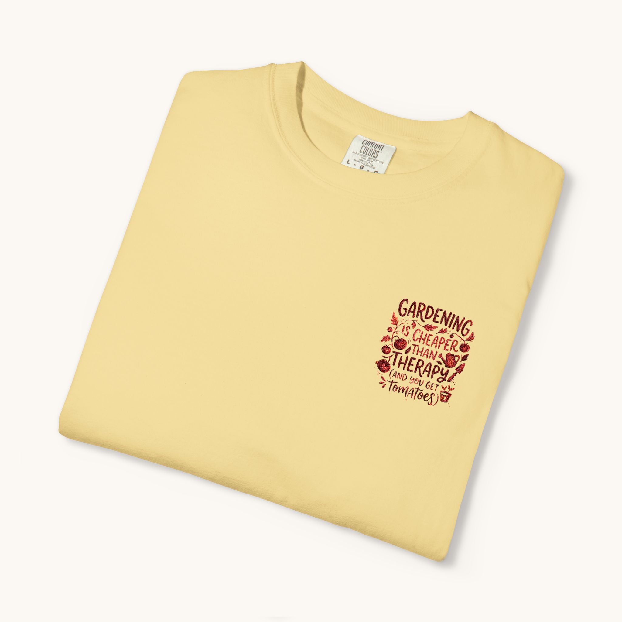 Gardening Is Cheaper Than Therapy Embroidered T-Shirt — Funny Gardening Quote
