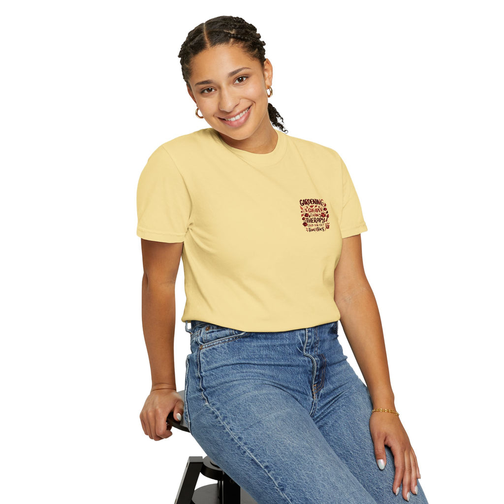 Gardening Is Cheaper Than Therapy Embroidered T-Shirt — Funny Gardening Quote