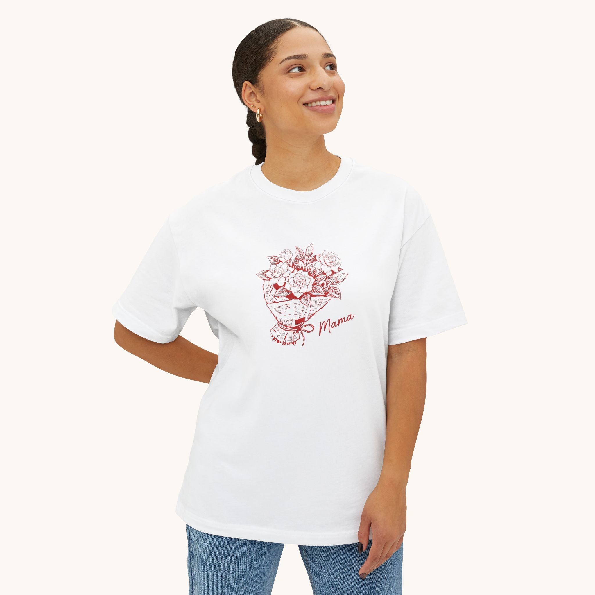 Mom Floral Bouquet Tee — Red Outlined Mother's Day Shirt