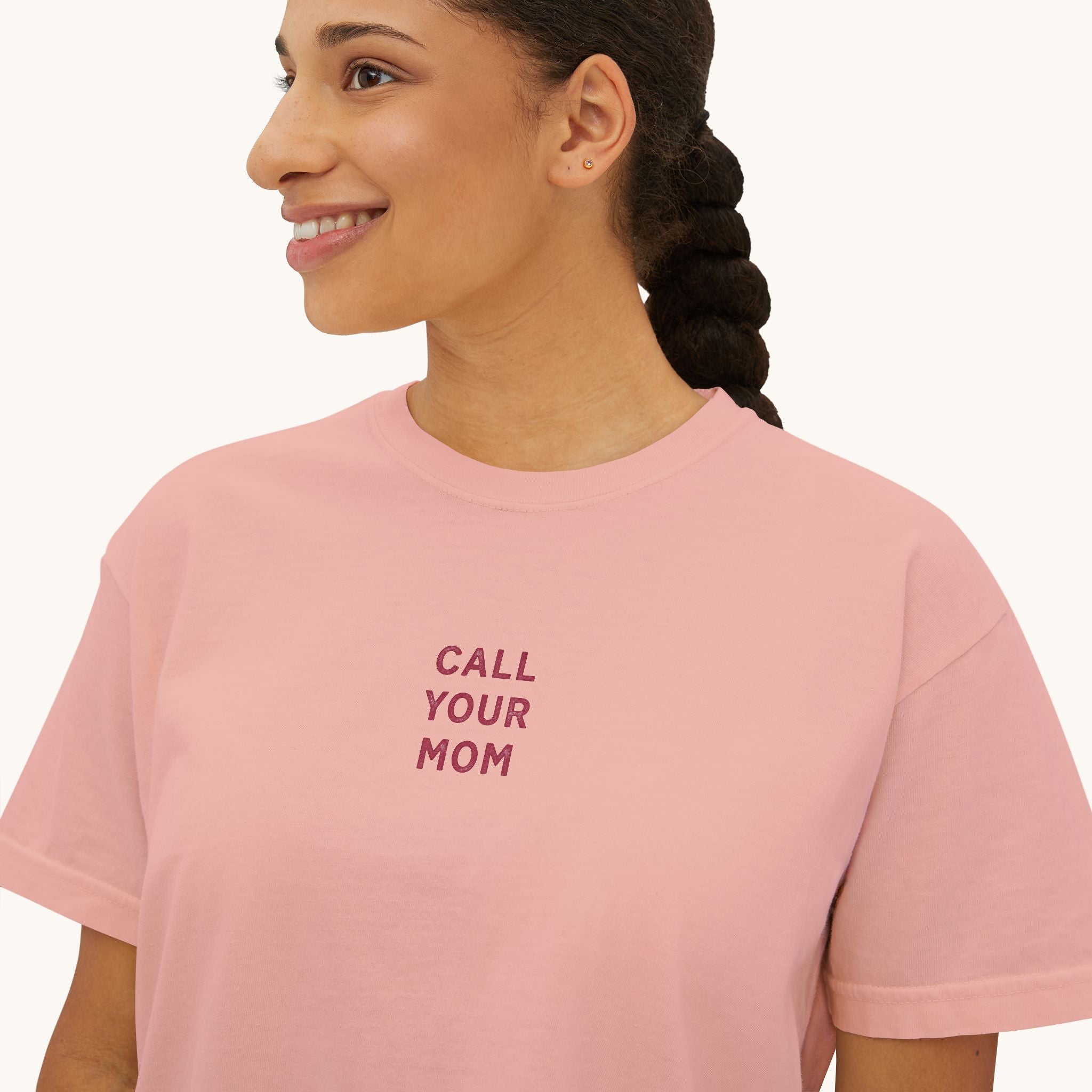 Call Your Mom tee | Boxy Crop Shirt, Minimalist Text Design