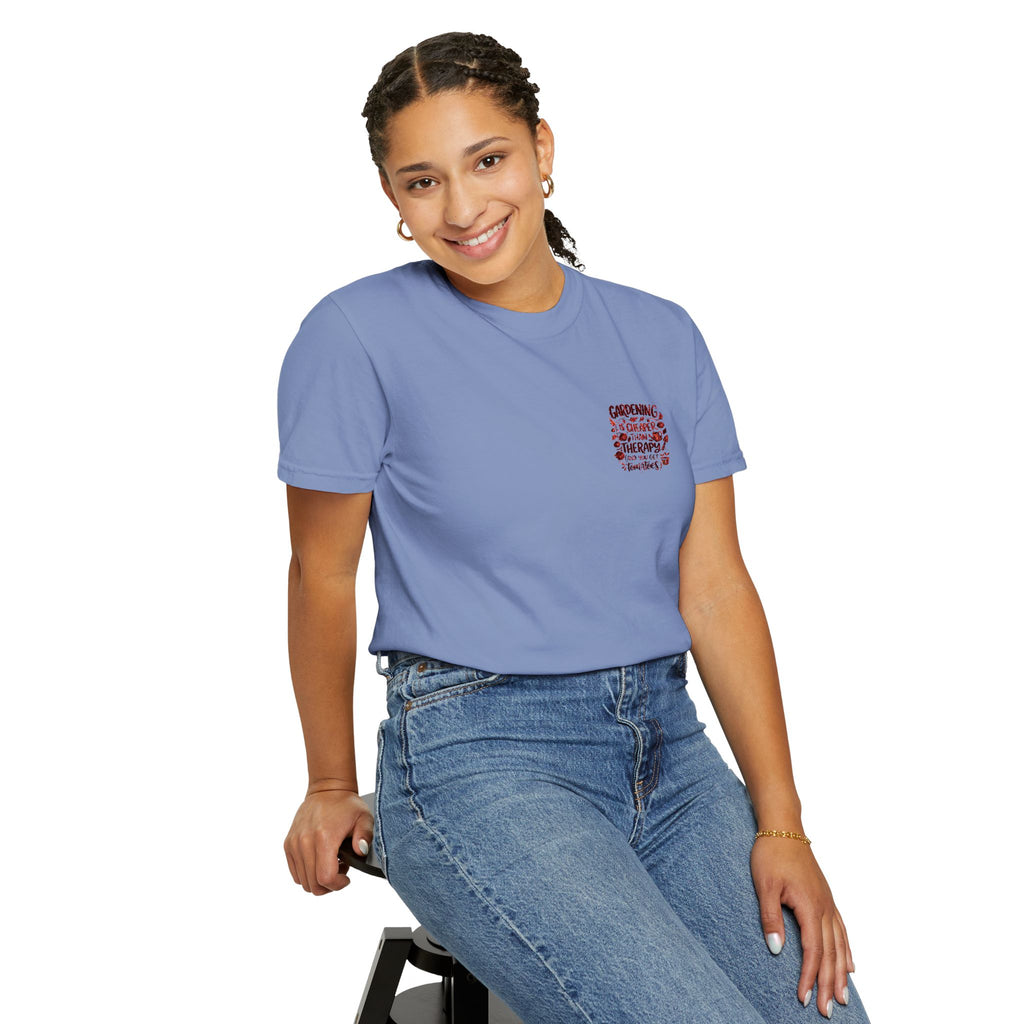 Gardening Is Cheaper Than Therapy Embroidered T-Shirt — Funny Gardening Quote