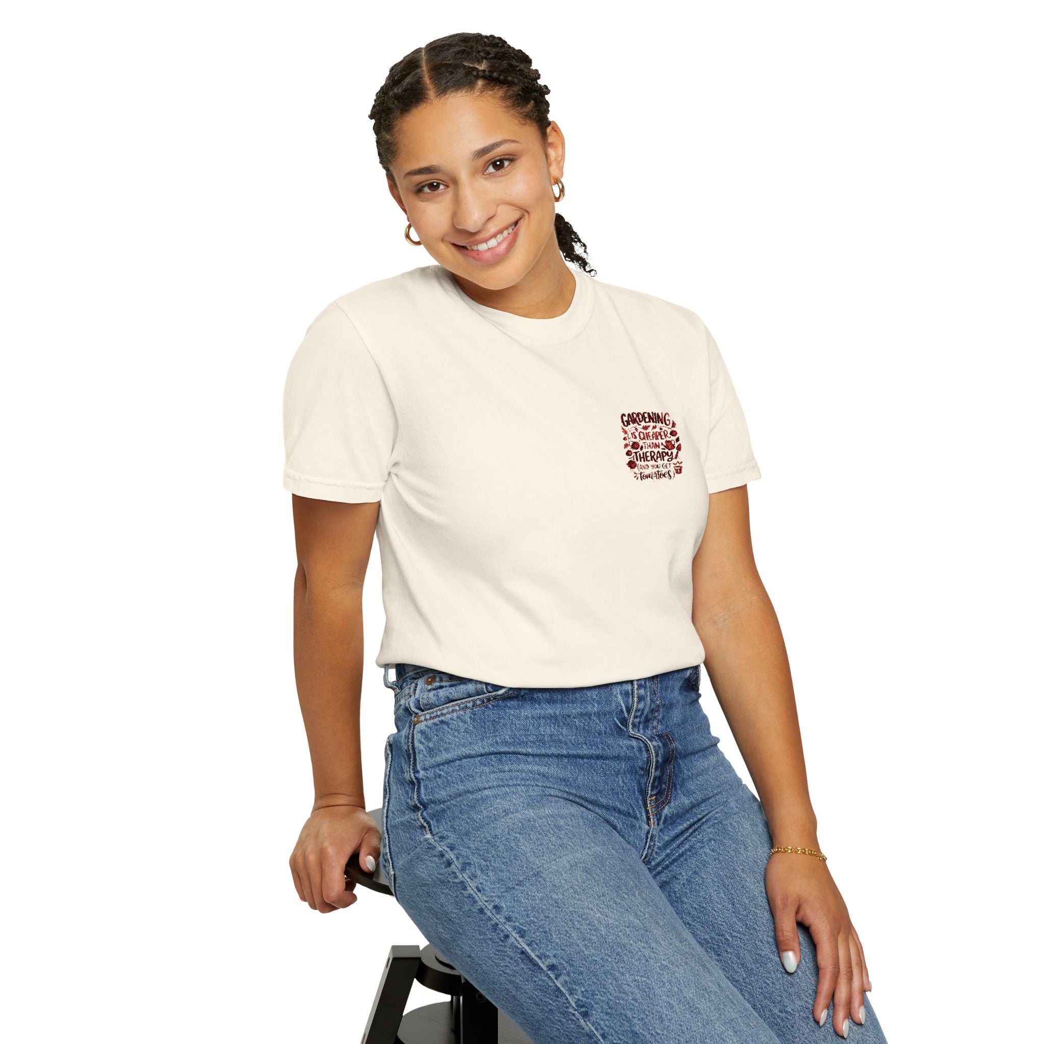 Gardening Is Cheaper Than Therapy Embroidered T-Shirt — Funny Gardening Quote