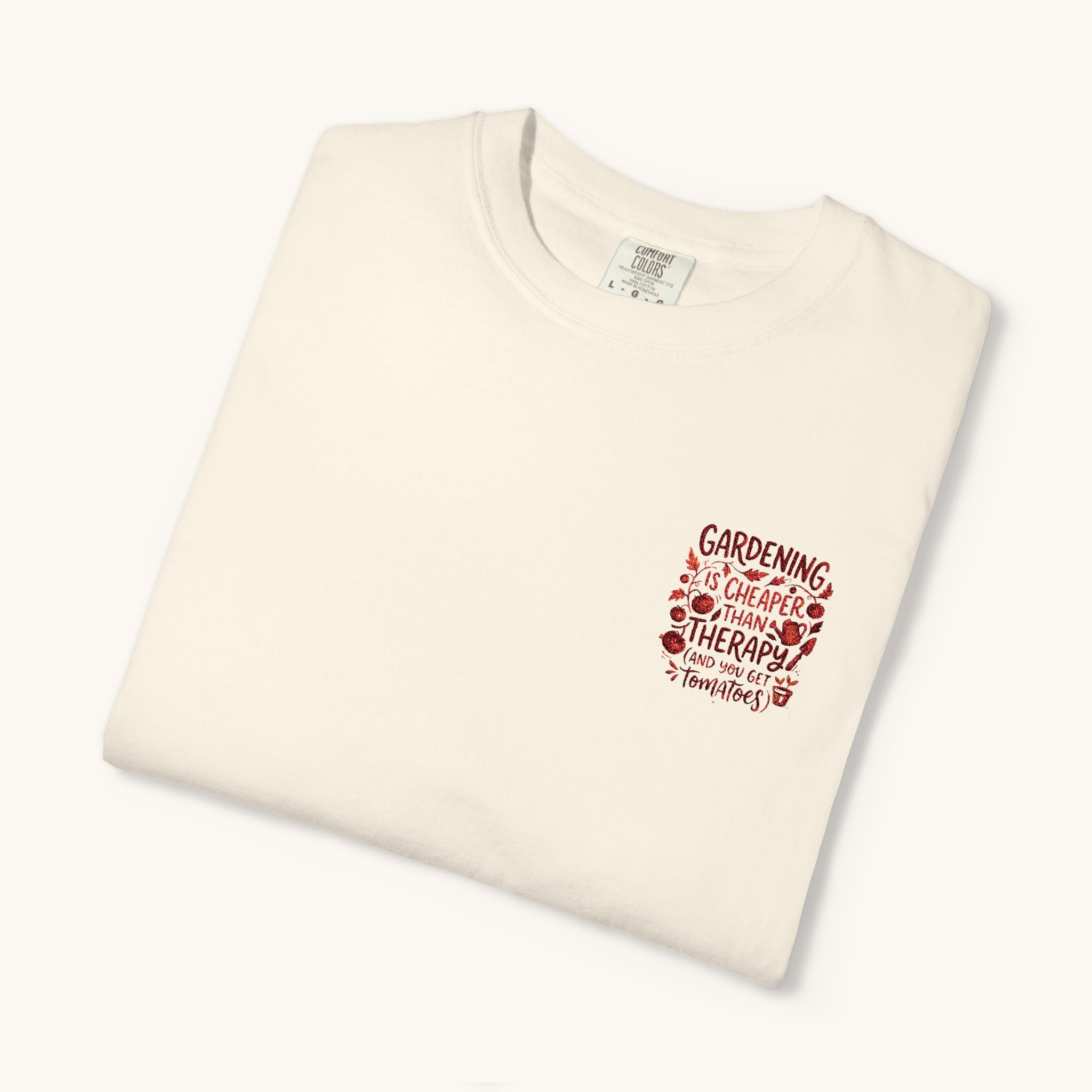 Gardening Is Cheaper Than Therapy Embroidered T-Shirt — Funny Gardening Quote