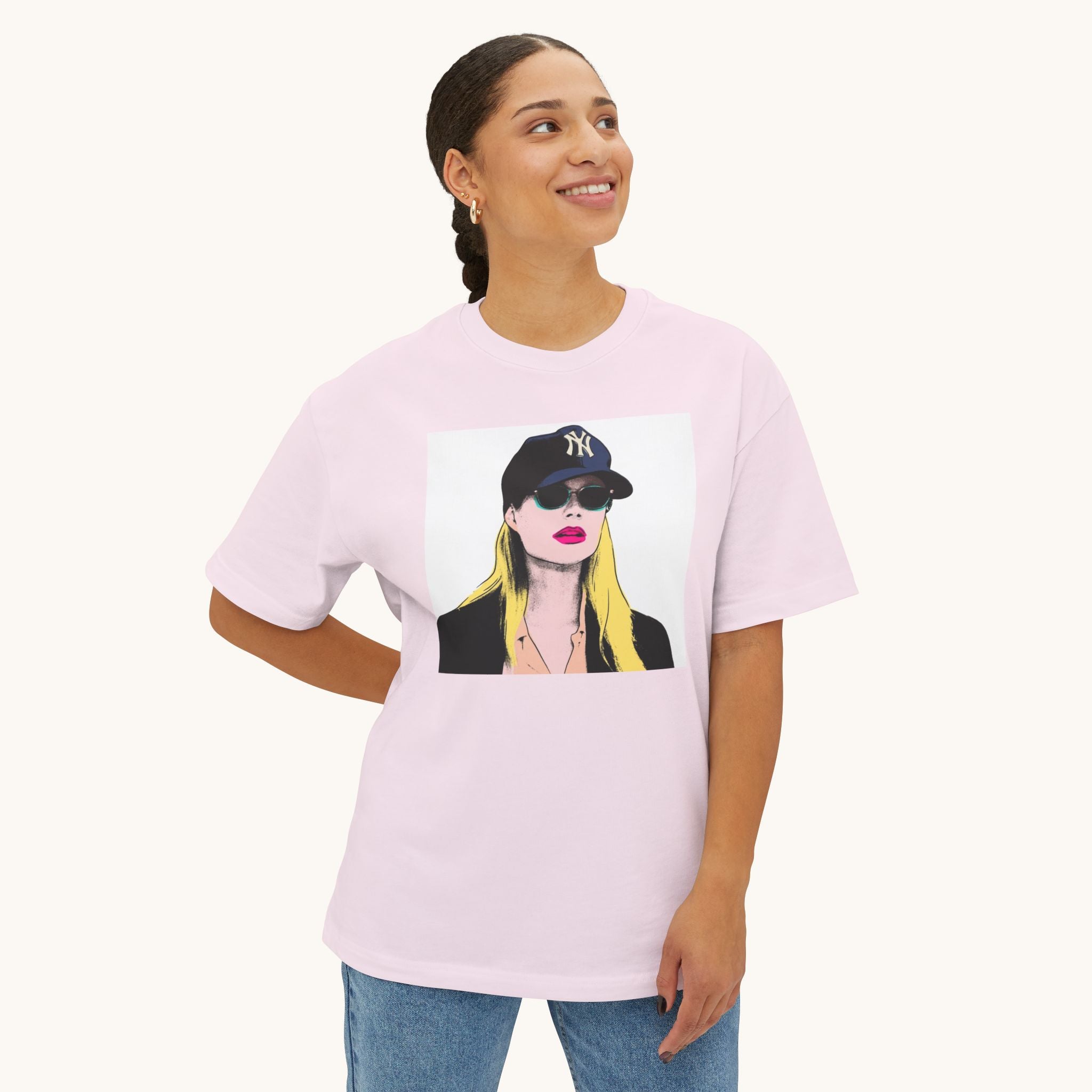 Pop Art Babe Graphic Tee — Vintage Baseball Cap Portrait Shirt