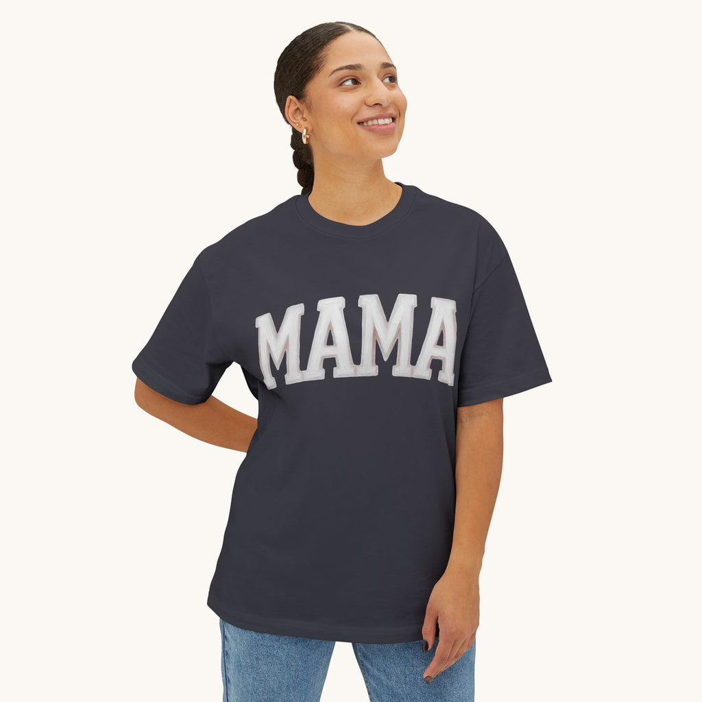 Mama Oversized Boxy Tee — Vintage Collegiate Mom Shirt