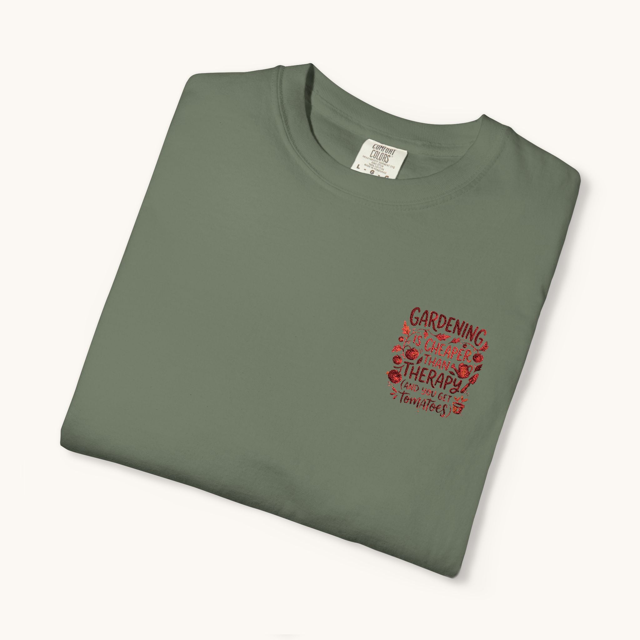 Gardening Is Cheaper Than Therapy Embroidered T-Shirt — Funny Gardening Quote