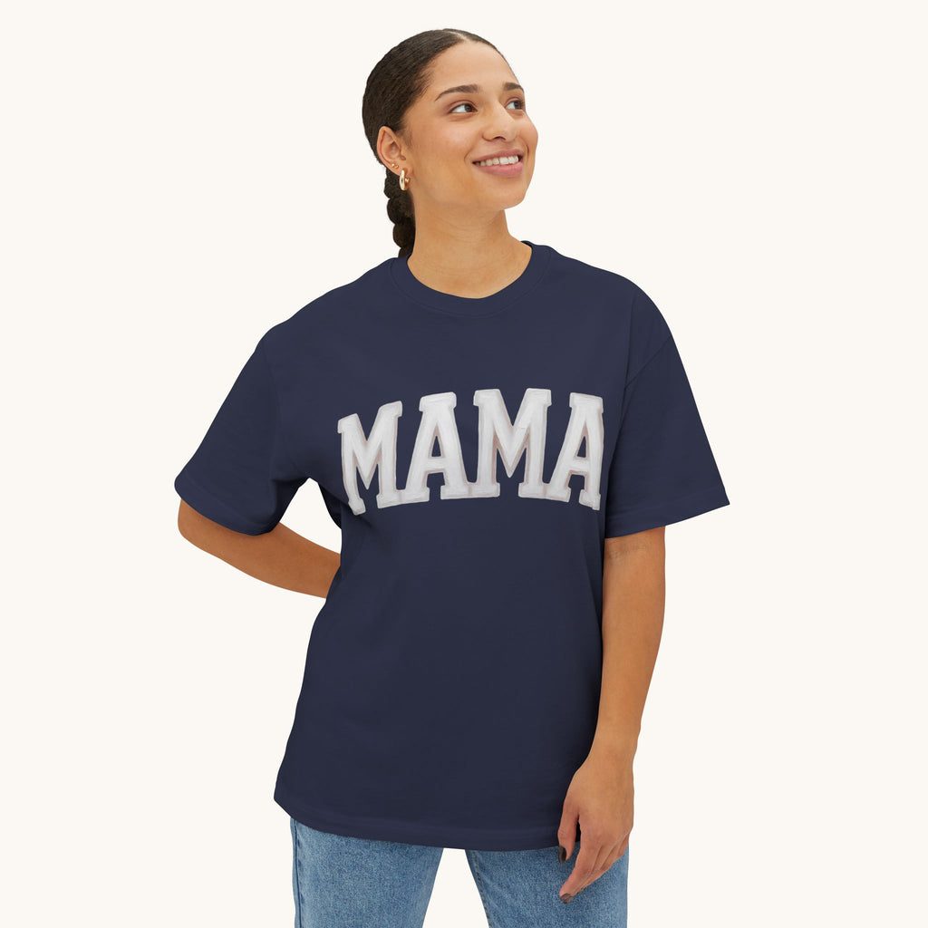 Mama Oversized Boxy Tee — Vintage Collegiate Mom Shirt