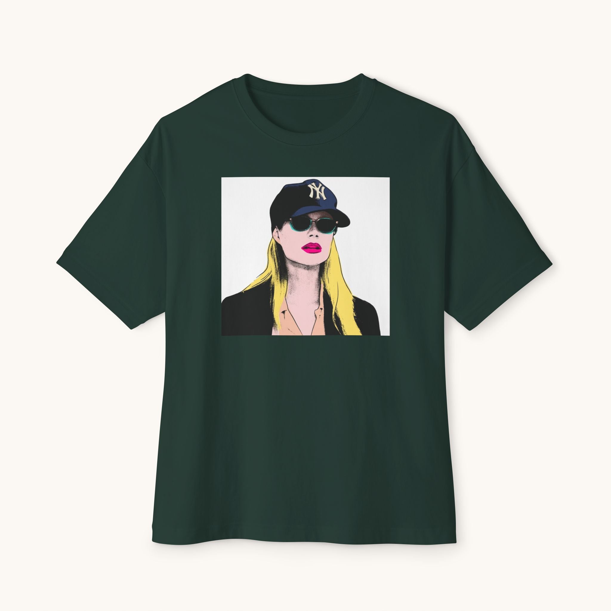 Pop Art Babe Graphic Tee — Vintage Baseball Cap Portrait Shirt