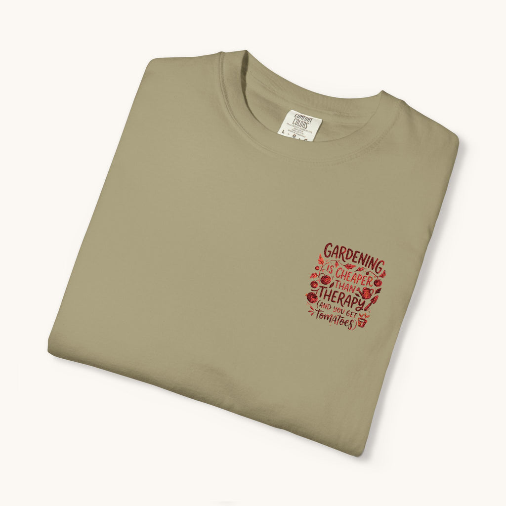 Gardening Is Cheaper Than Therapy Embroidered T-Shirt — Funny Gardening Quote