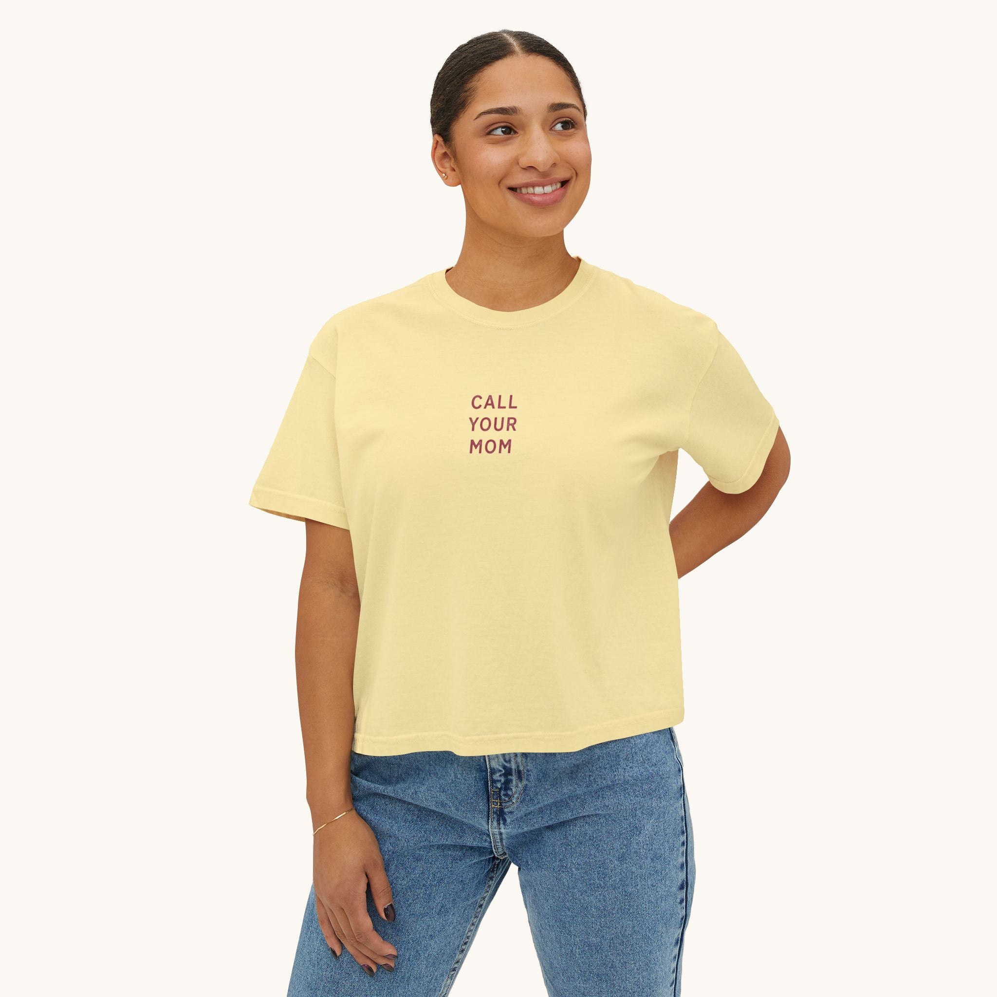 Call Your Mom tee | Boxy Crop Shirt, Minimalist Text Design