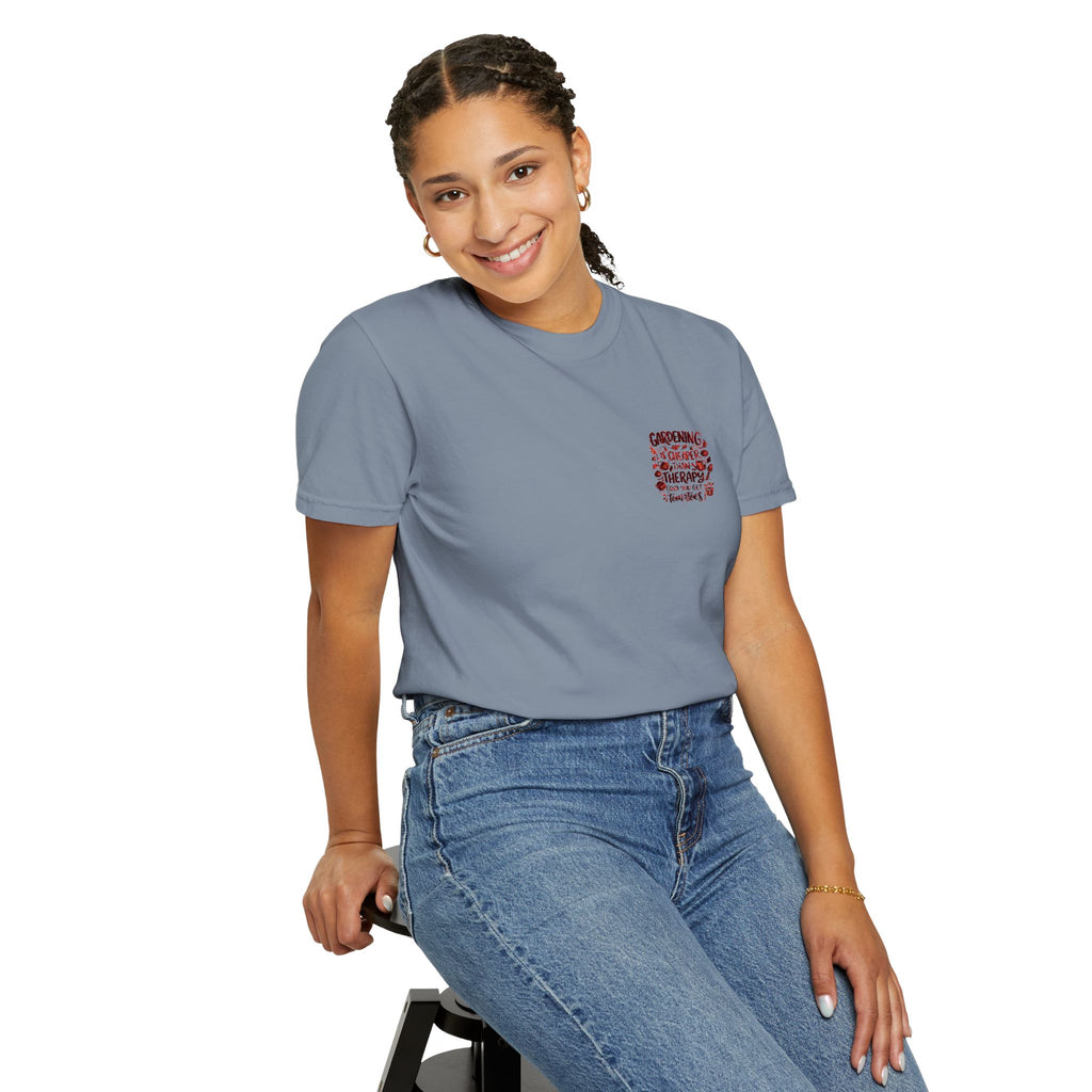 Gardening Is Cheaper Than Therapy Embroidered T-Shirt — Funny Gardening Quote