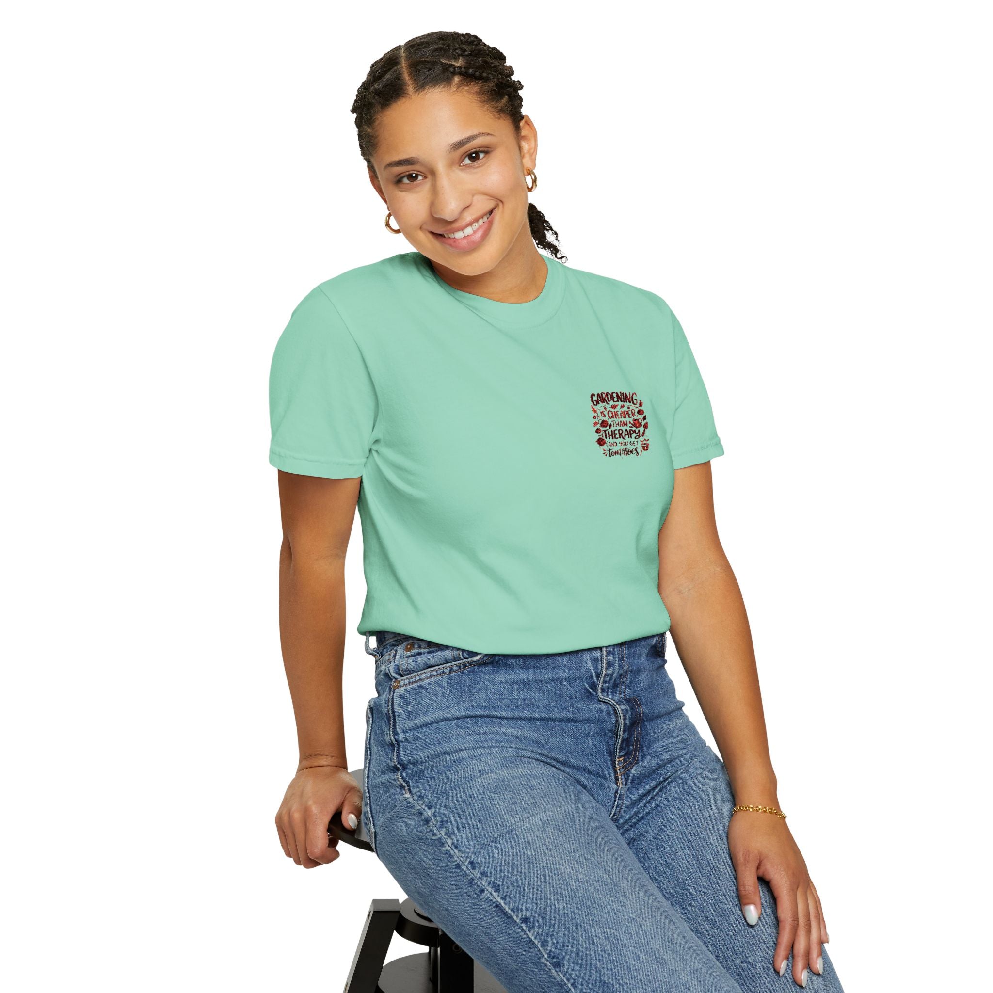 Gardening Is Cheaper Than Therapy Embroidered T-Shirt — Funny Gardening Quote