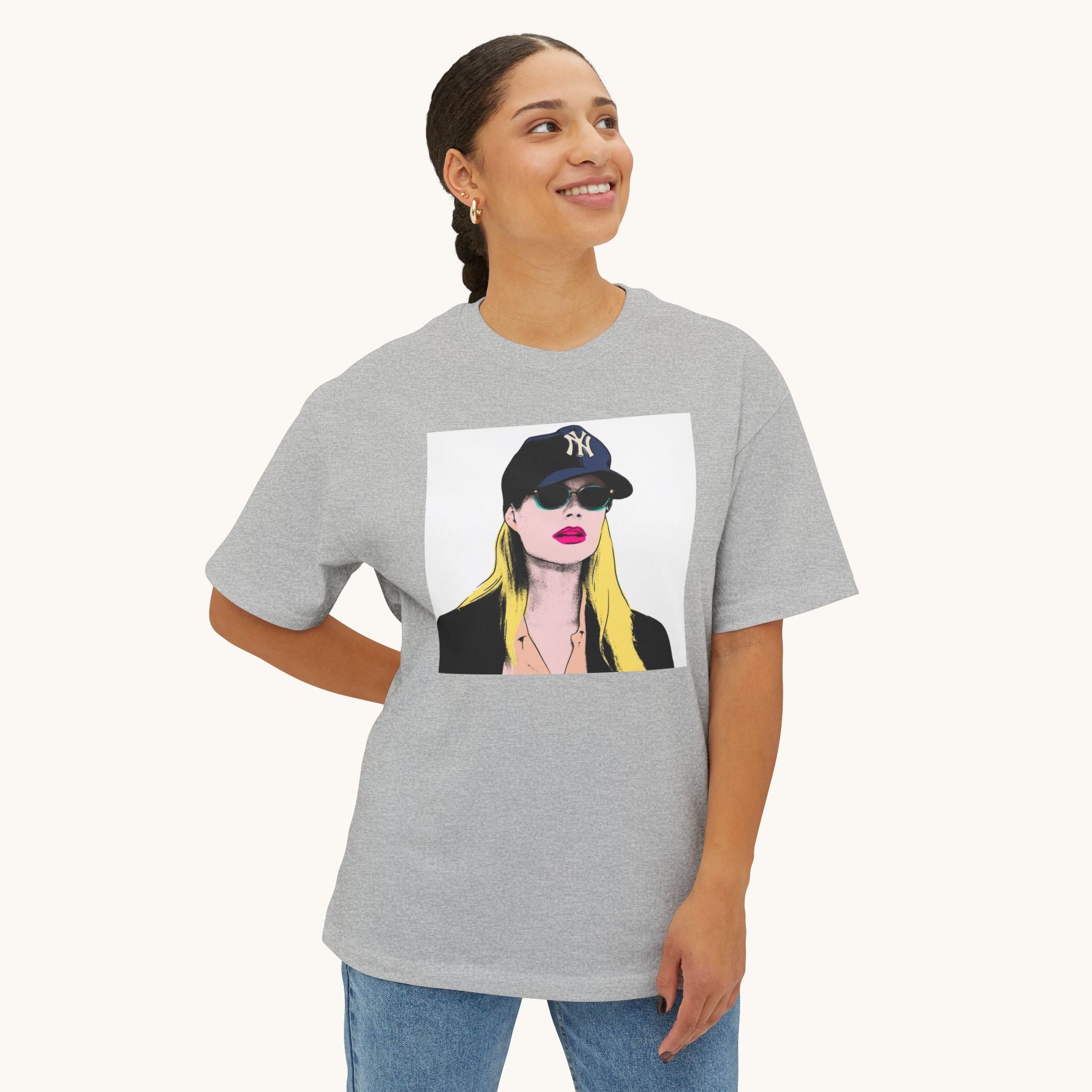 Pop Art Babe Graphic Tee — Vintage Baseball Cap Portrait Shirt