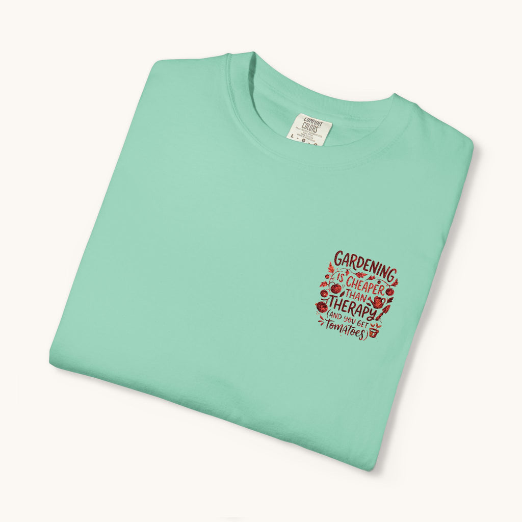 Gardening Is Cheaper Than Therapy Embroidered T-Shirt — Funny Gardening Quote