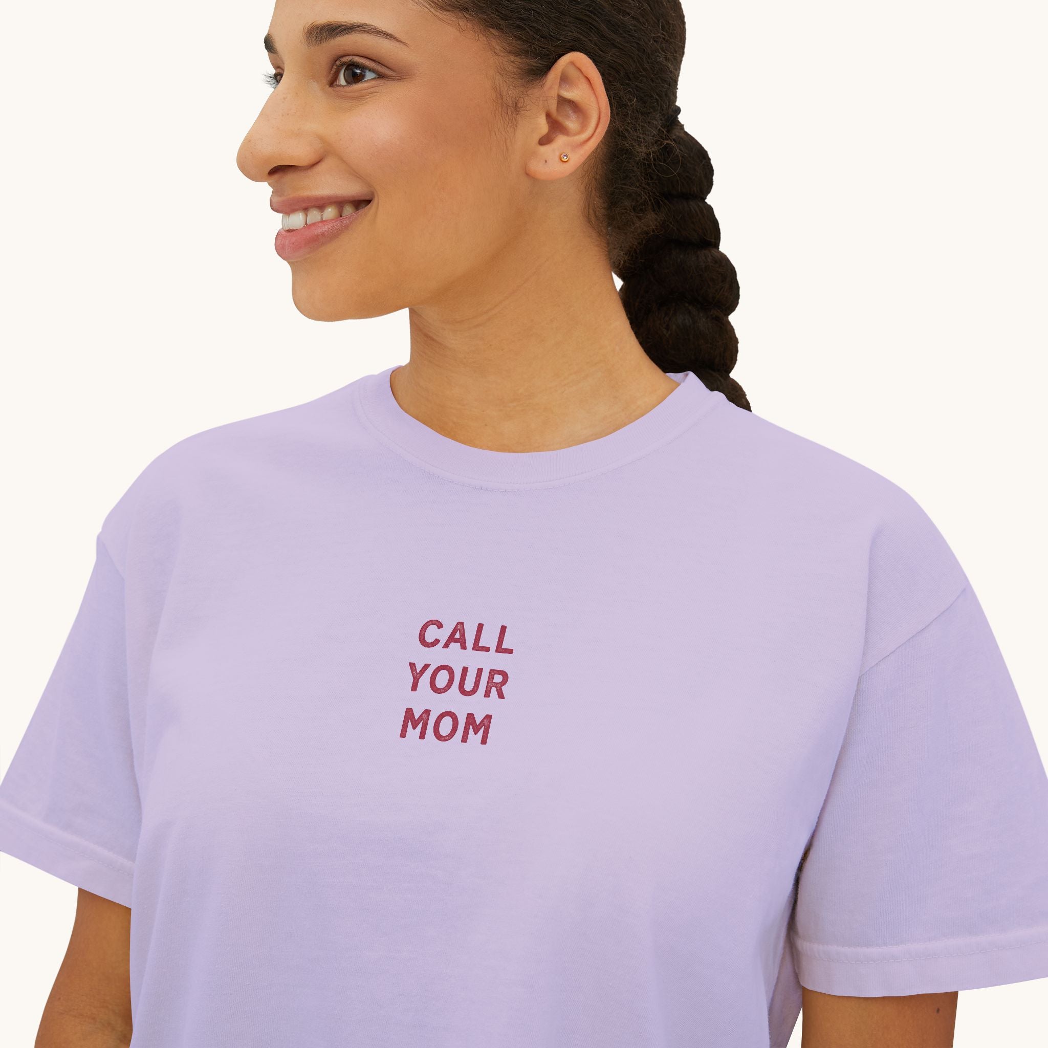 Call Your Mom tee | Boxy Crop Shirt, Minimalist Text Design