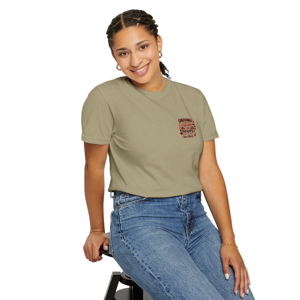 Gardening Is Cheaper Than Therapy Embroidered T-Shirt — Funny Gardening Quote