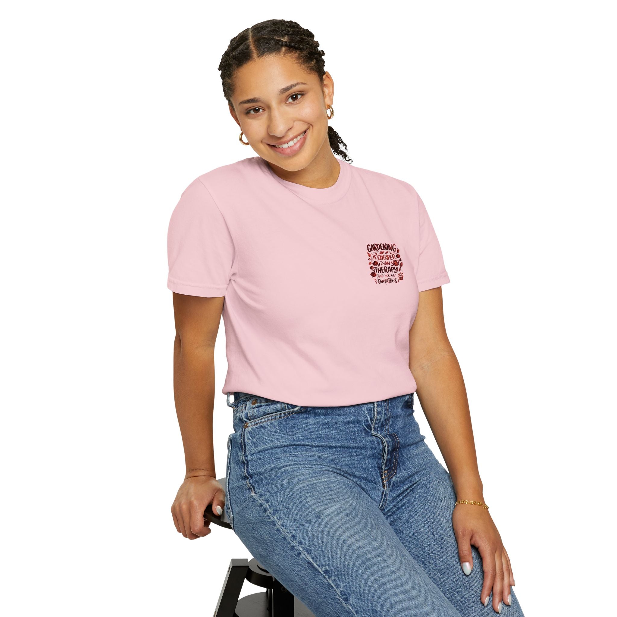 Gardening Is Cheaper Than Therapy Embroidered T-Shirt — Funny Gardening Quote