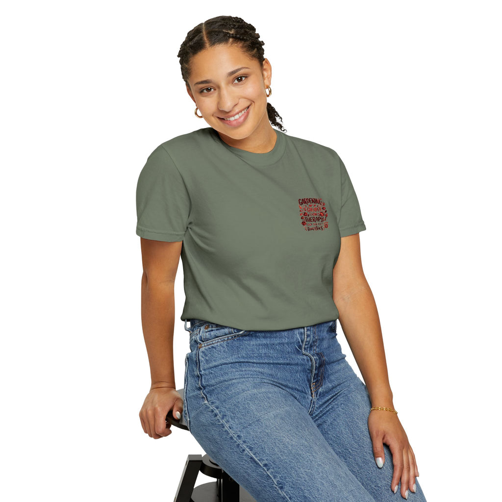 Gardening Is Cheaper Than Therapy Embroidered T-Shirt — Funny Gardening Quote