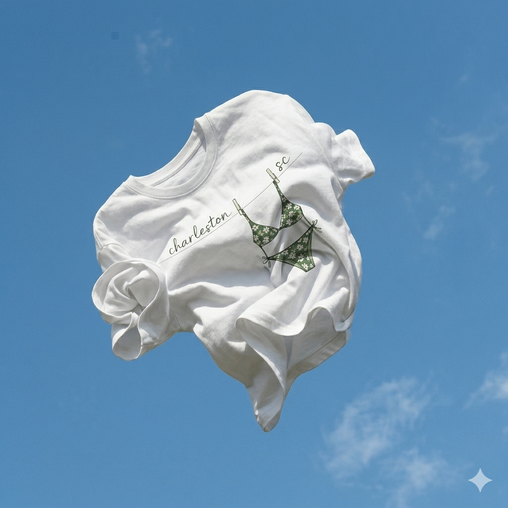 Charleston Girls Trip Tee — Green Bikini Clothesline Souvenir