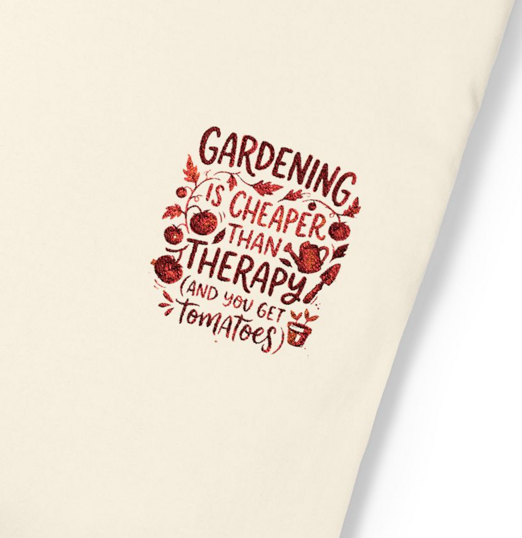 Gardening Is Cheaper Than Therapy Embroidered T-Shirt — Funny Gardening Quote
