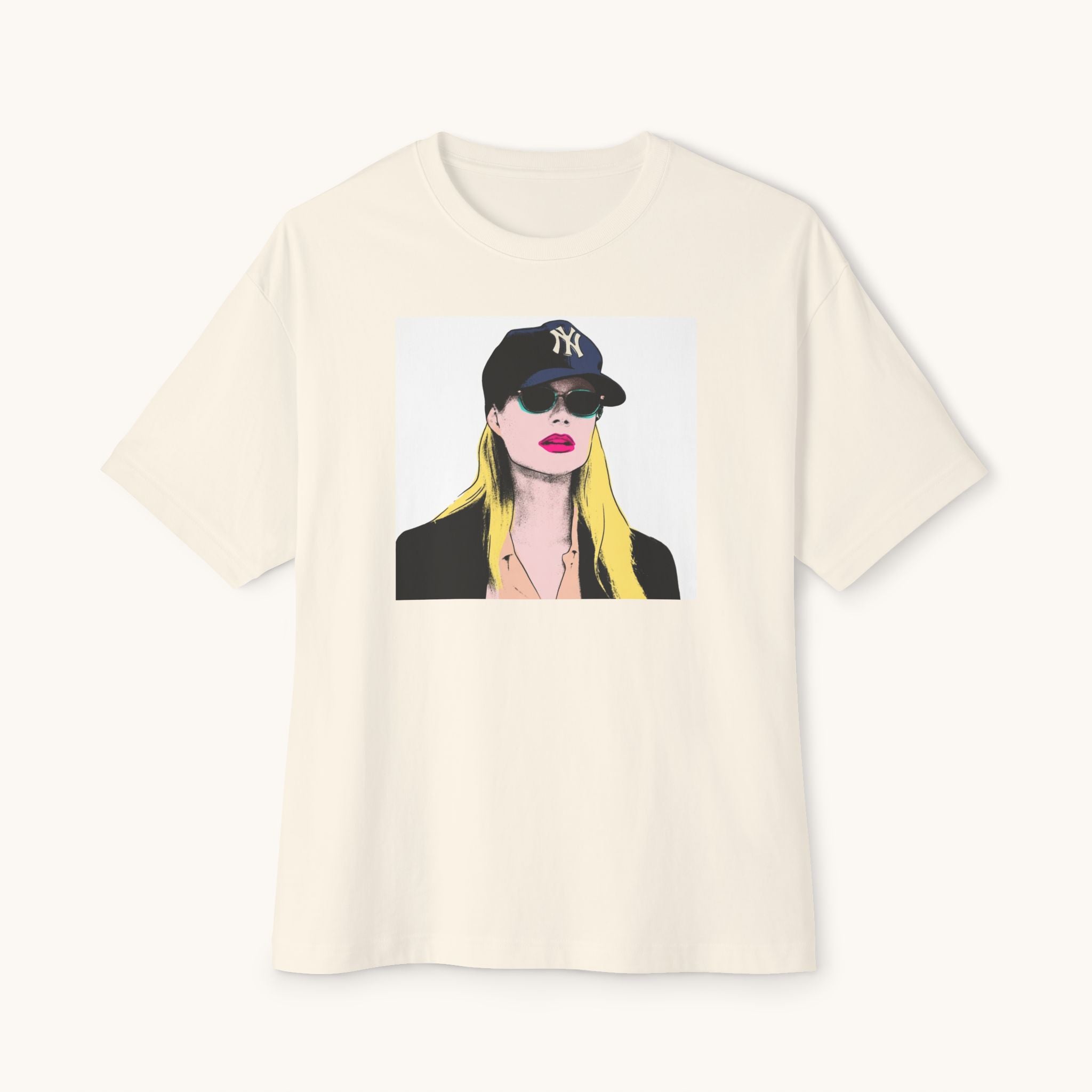Pop Art Babe Graphic Tee — Vintage Baseball Cap Portrait Shirt
