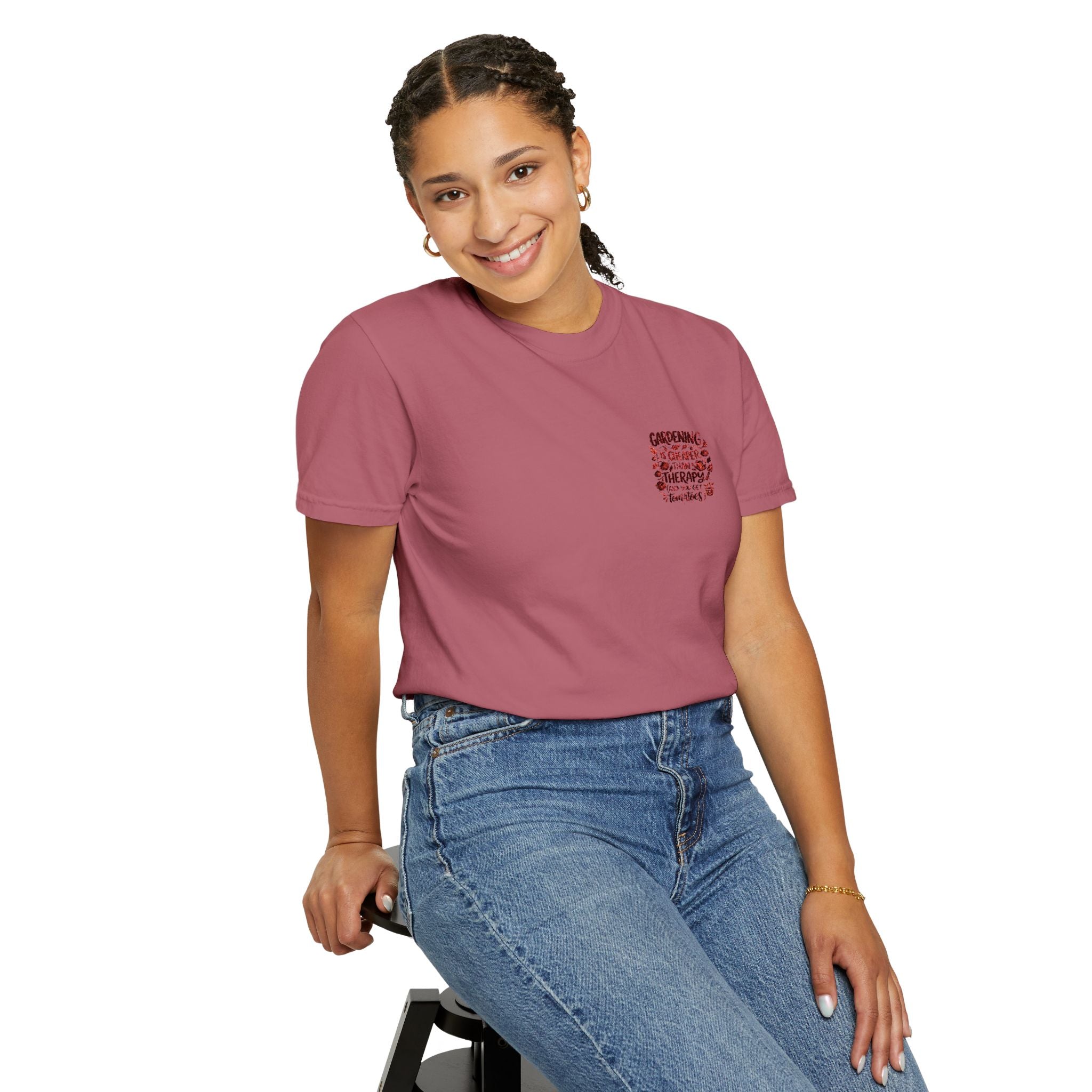 Gardening Is Cheaper Than Therapy Embroidered T-Shirt — Funny Gardening Quote