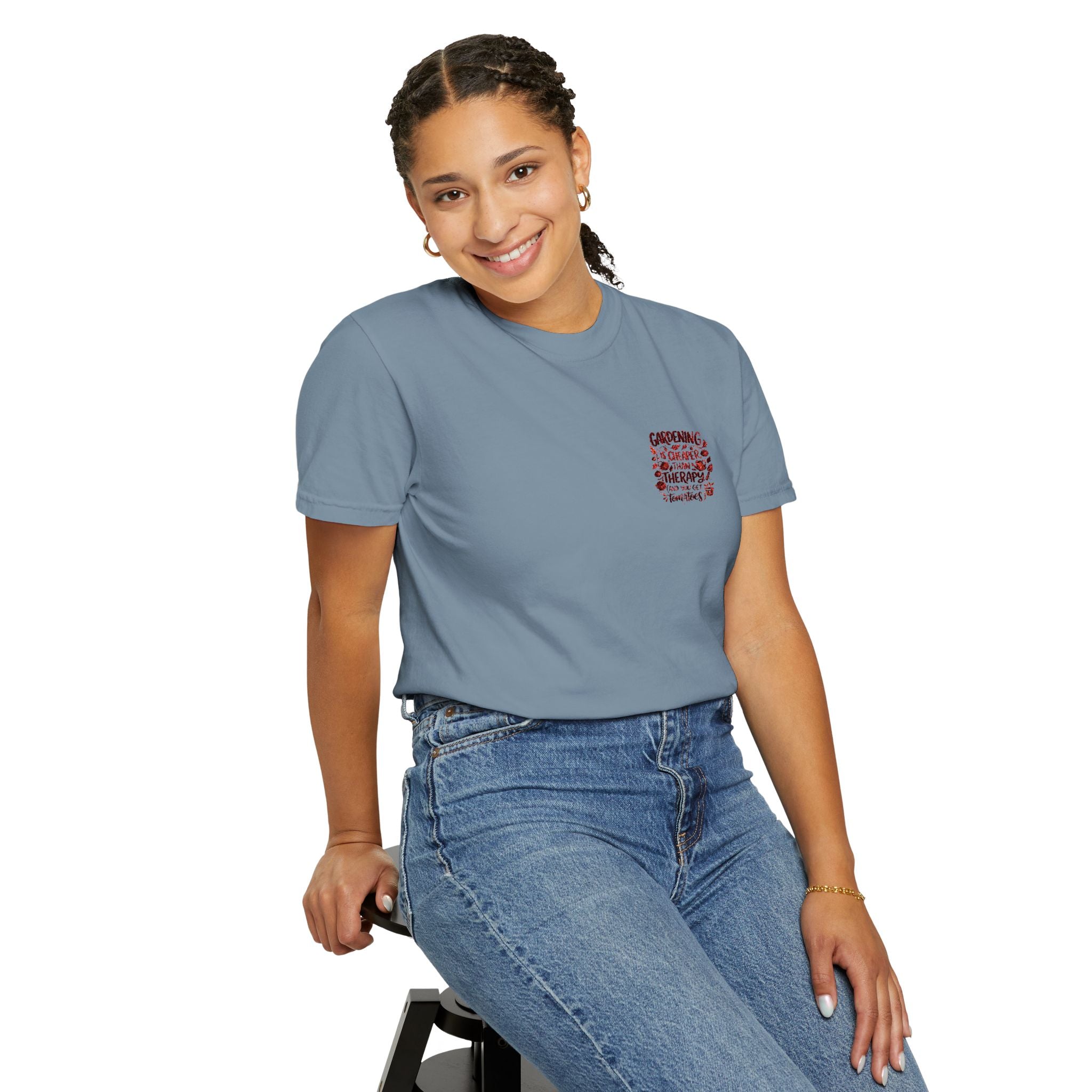 Gardening Is Cheaper Than Therapy Embroidered T-Shirt — Funny Gardening Quote
