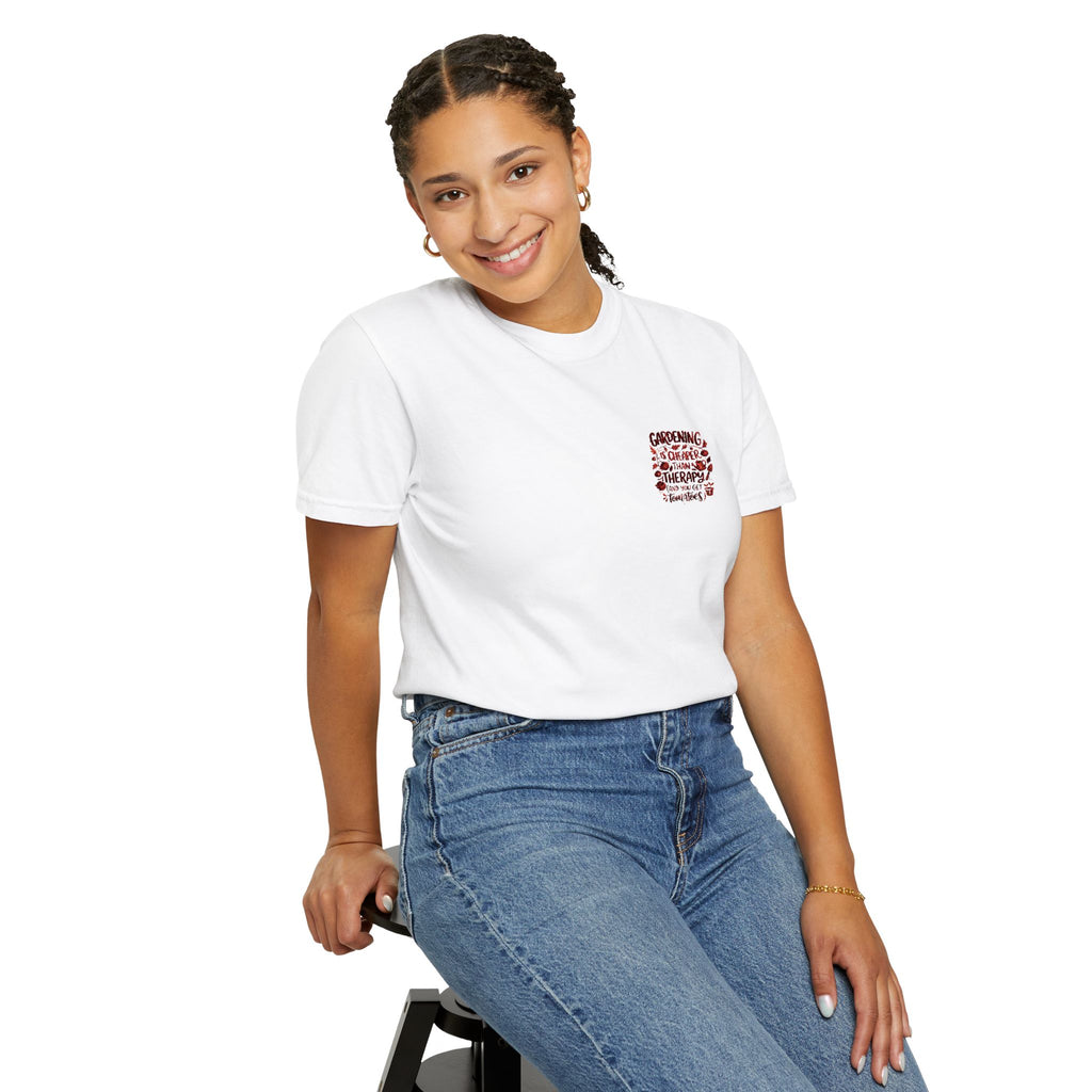 Gardening Is Cheaper Than Therapy Embroidered T-Shirt — Funny Gardening Quote