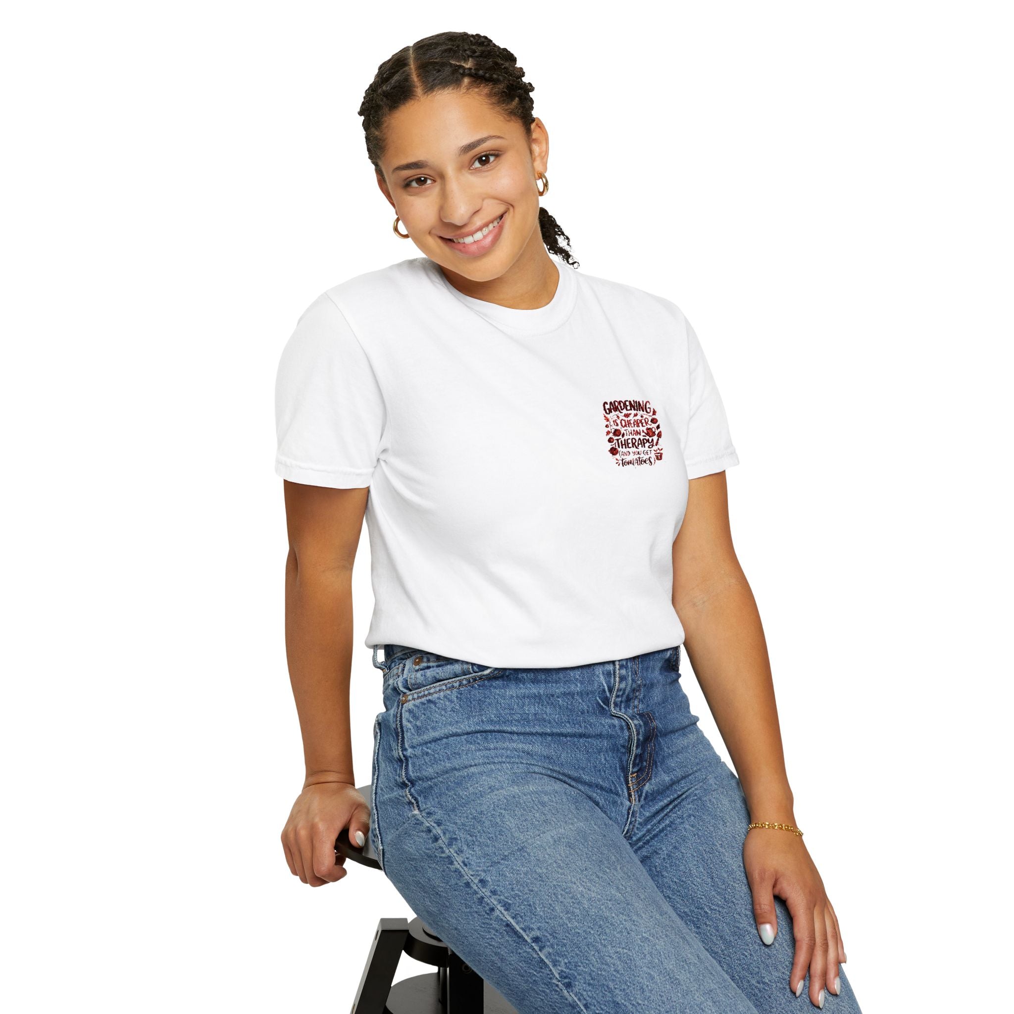Gardening Is Cheaper Than Therapy Embroidered T-Shirt — Funny Gardening Quote