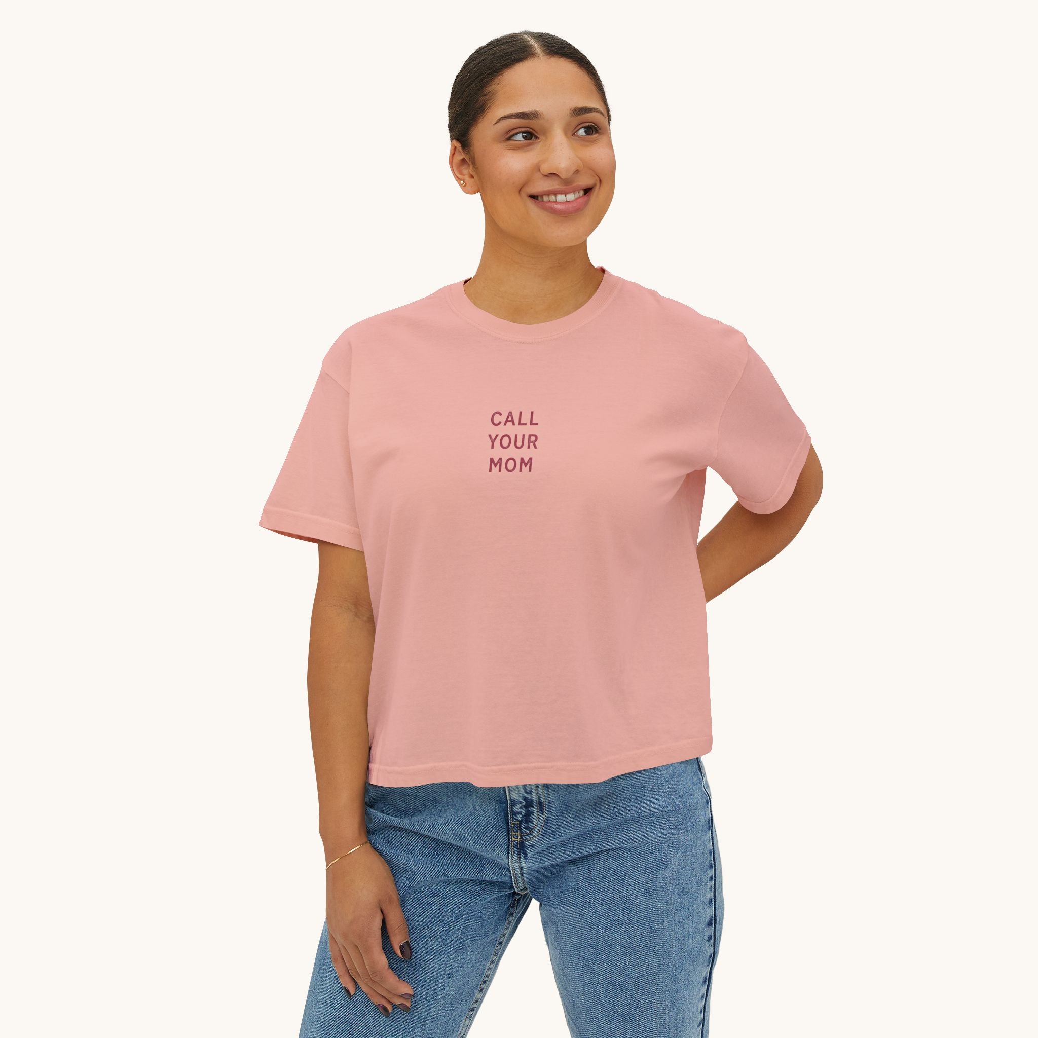 Call Your Mom tee | Boxy Crop Shirt, Minimalist Text Design