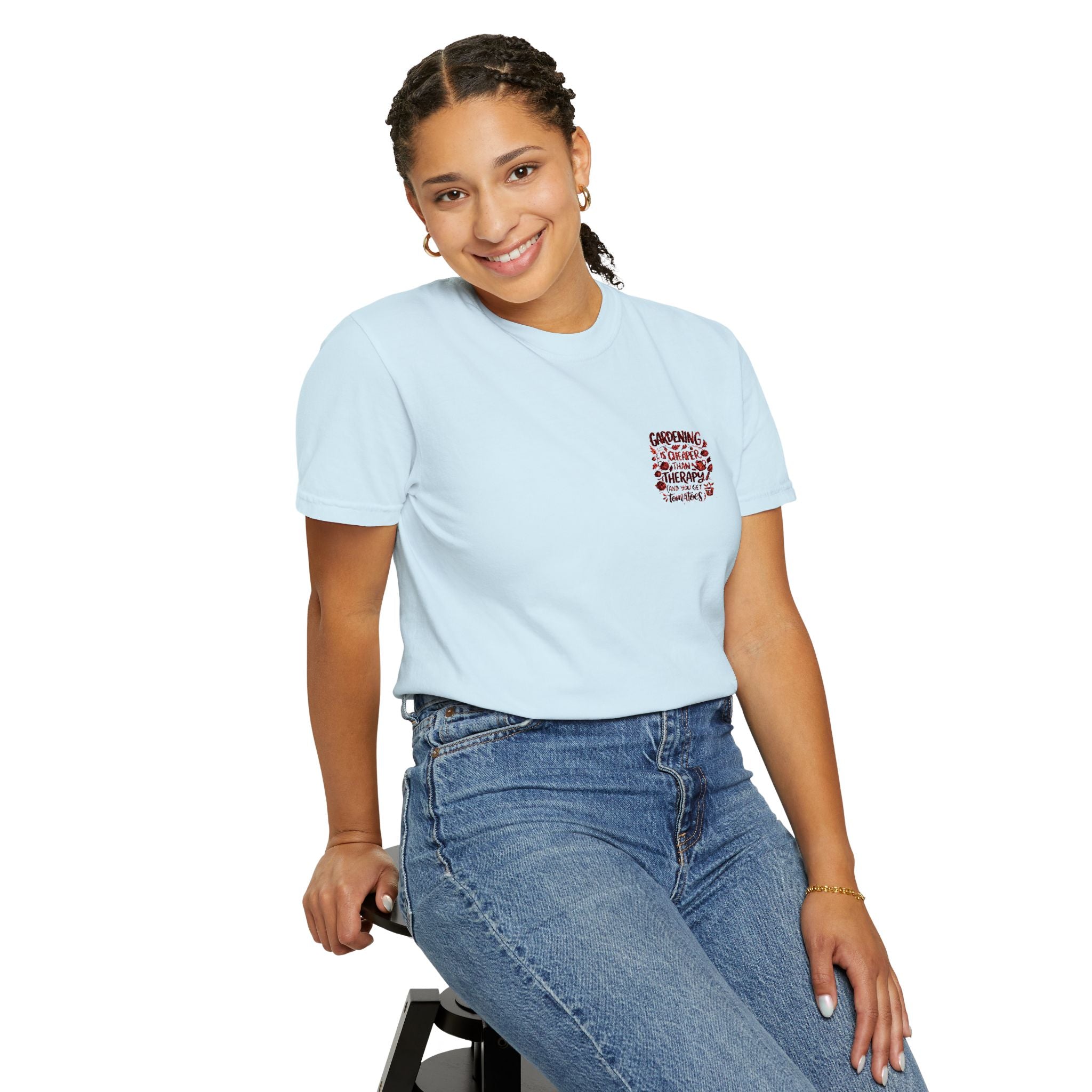 Gardening Is Cheaper Than Therapy Embroidered T-Shirt — Funny Gardening Quote