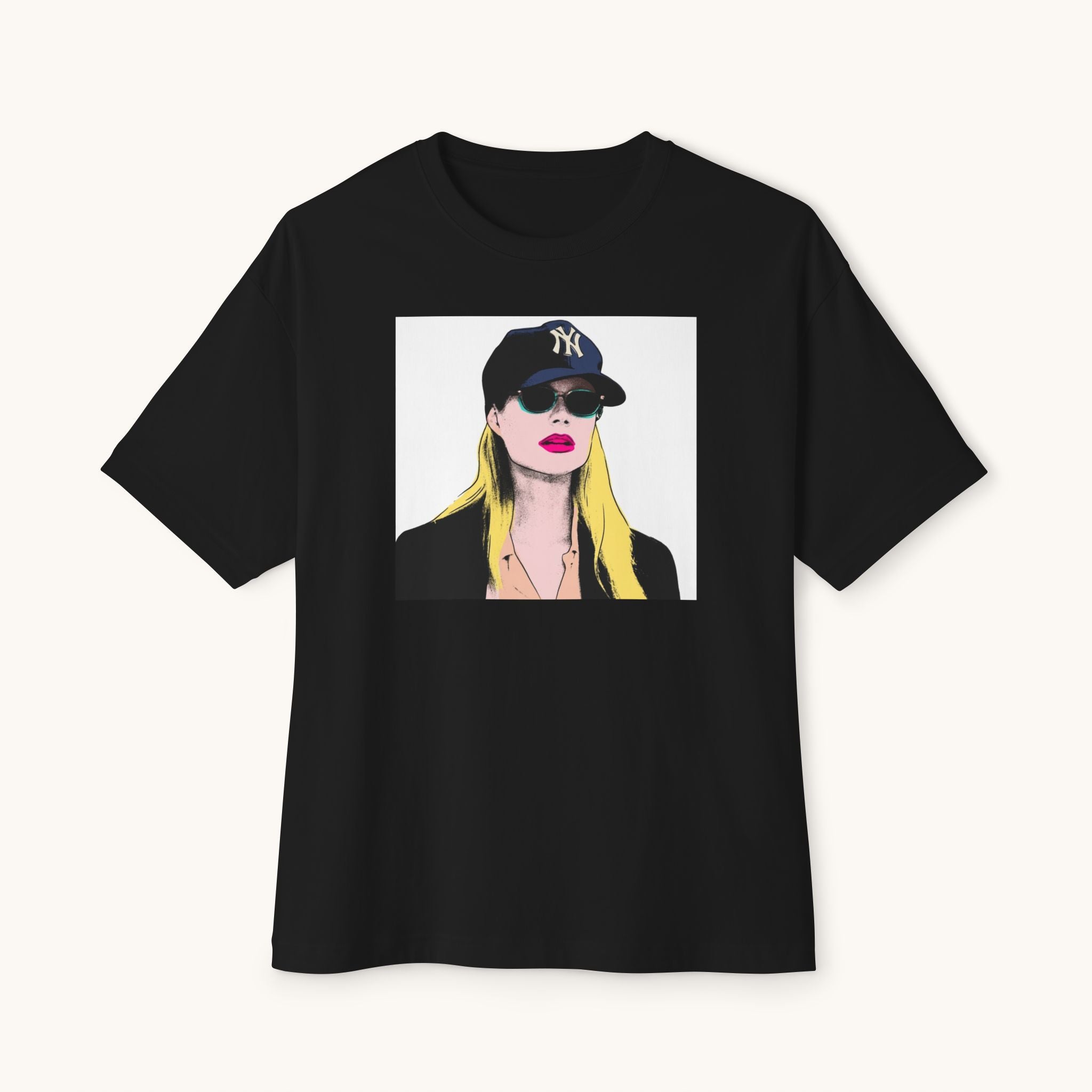 Pop Art Babe Graphic Tee — Vintage Baseball Cap Portrait Shirt