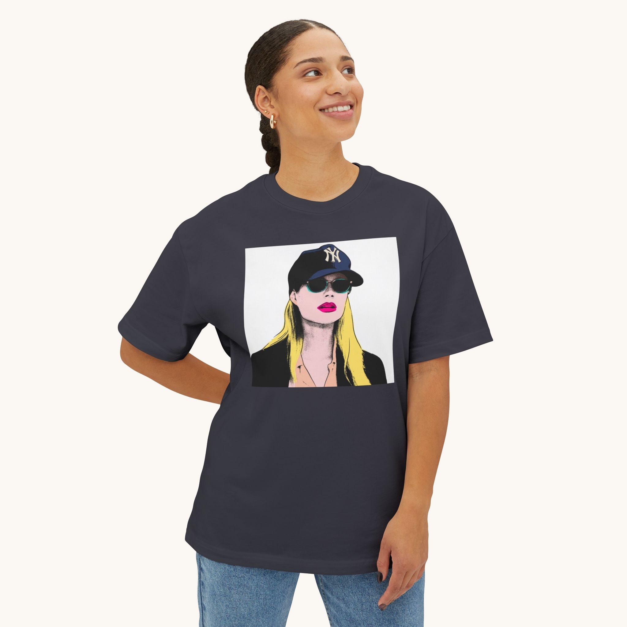 Pop Art Babe Graphic Tee — Vintage Baseball Cap Portrait Shirt