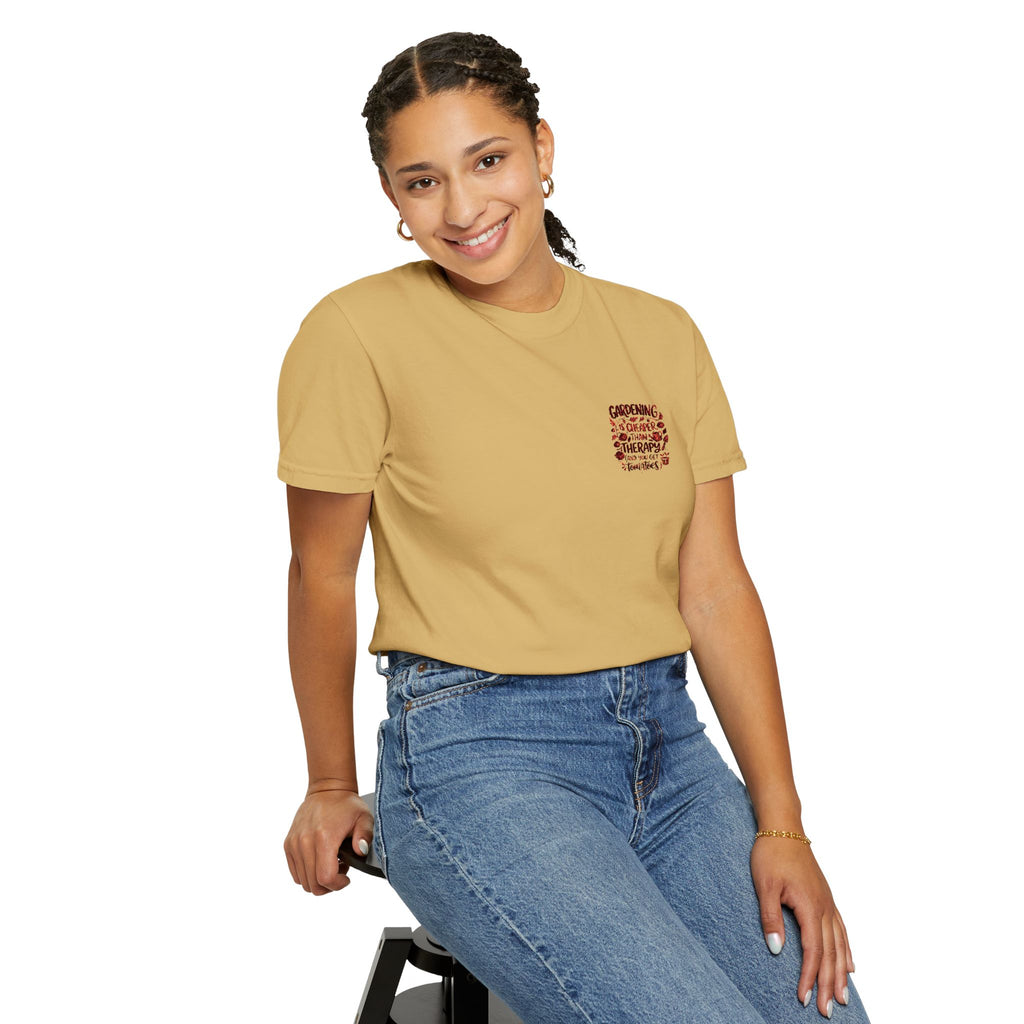 Gardening Is Cheaper Than Therapy Embroidered T-Shirt — Funny Gardening Quote