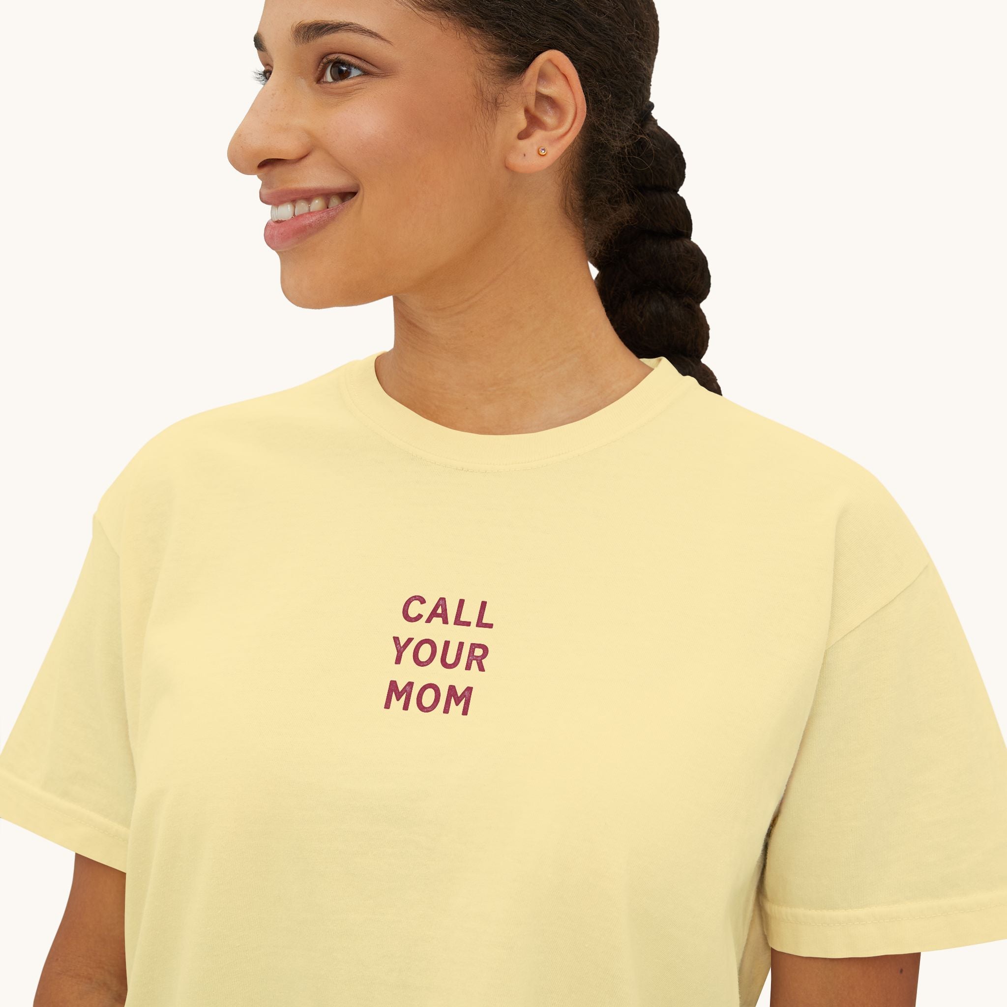 Call Your Mom tee | Boxy Crop Shirt, Minimalist Text Design