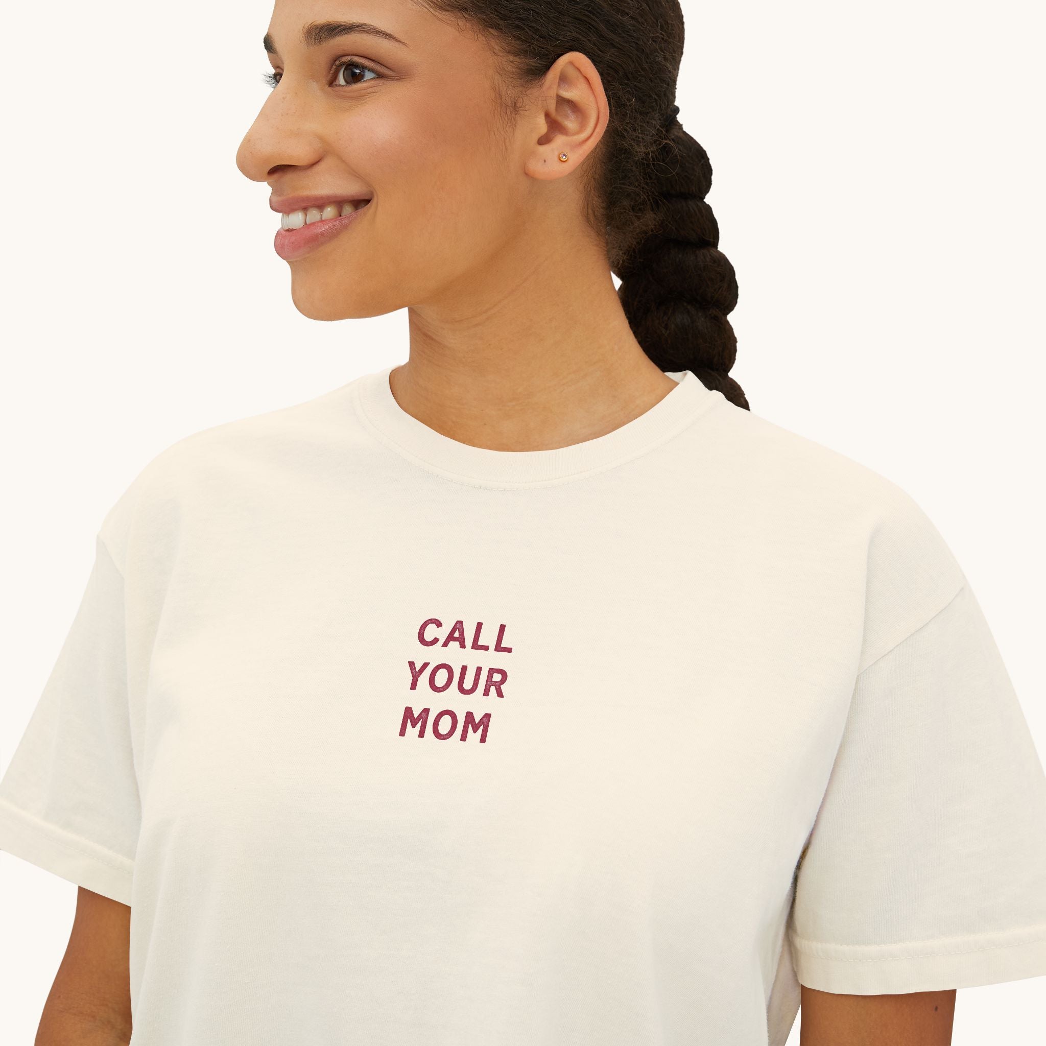 Call Your Mom tee | Boxy Crop Shirt, Minimalist Text Design