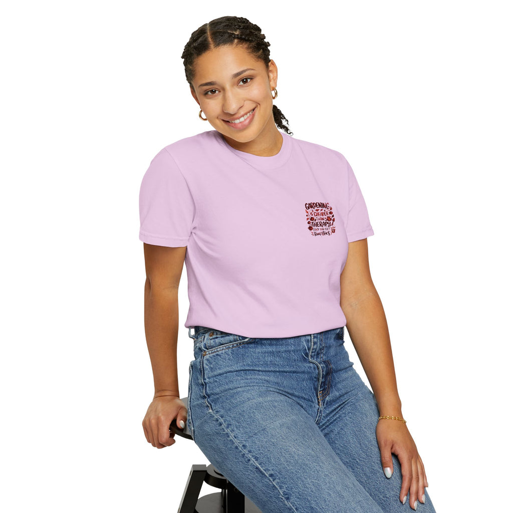 Gardening Is Cheaper Than Therapy Embroidered T-Shirt — Funny Gardening Quote