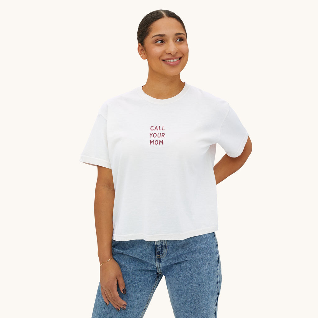 Call Your Mom tee | Boxy Crop Shirt, Minimalist Text Design