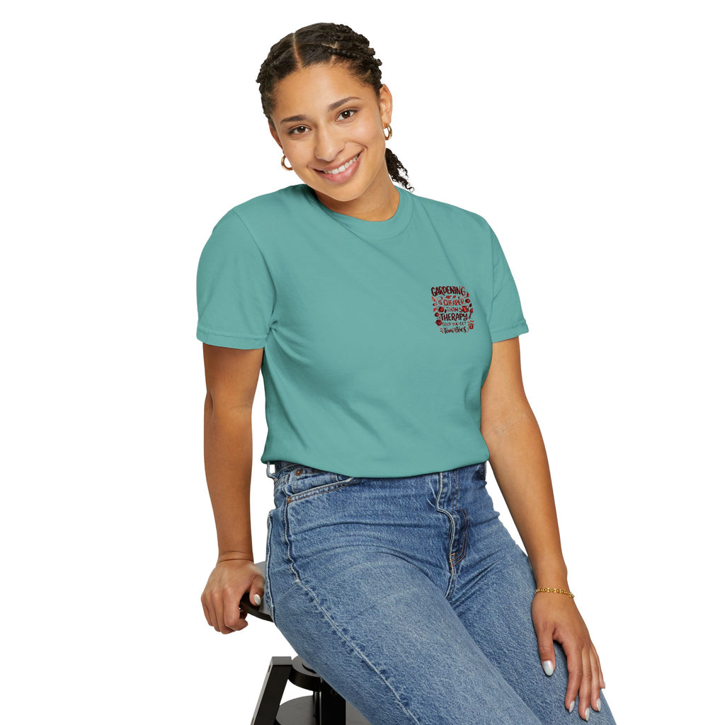 Gardening Is Cheaper Than Therapy Embroidered T-Shirt — Funny Gardening Quote