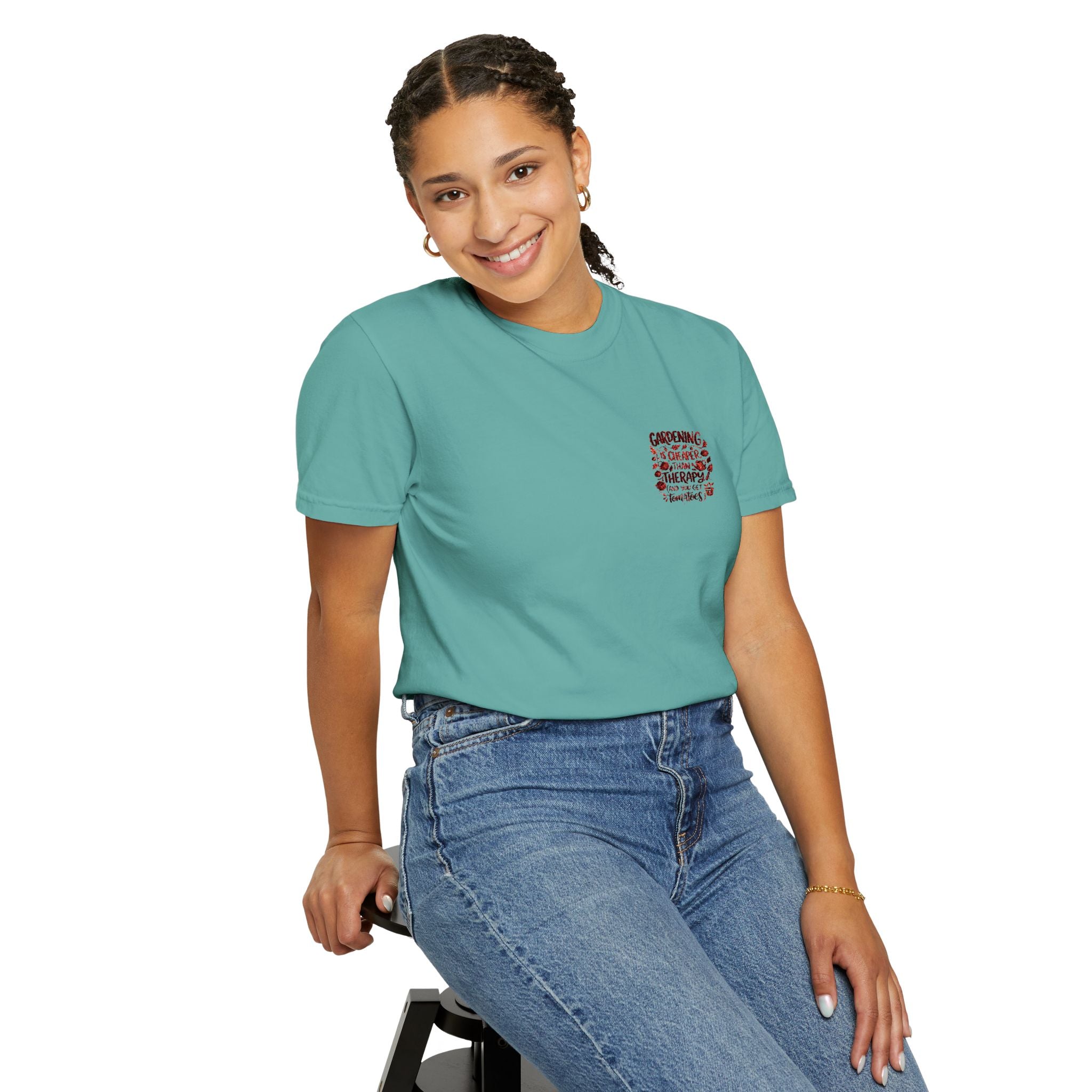 Gardening Is Cheaper Than Therapy Embroidered T-Shirt — Funny Gardening Quote