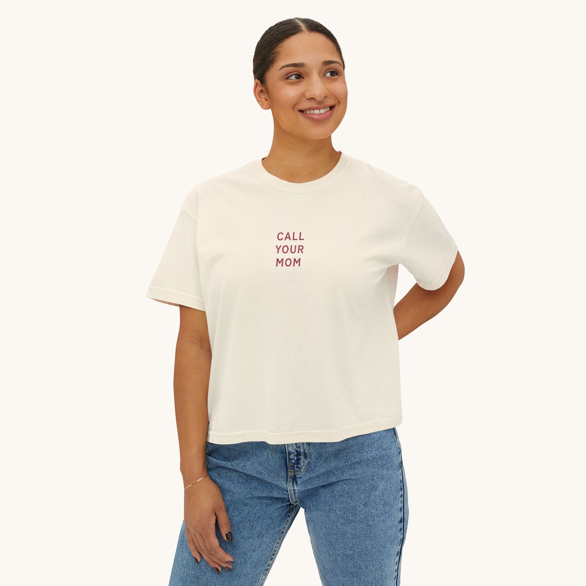 Call Your Mom tee | Boxy Crop Shirt, Minimalist Text Design