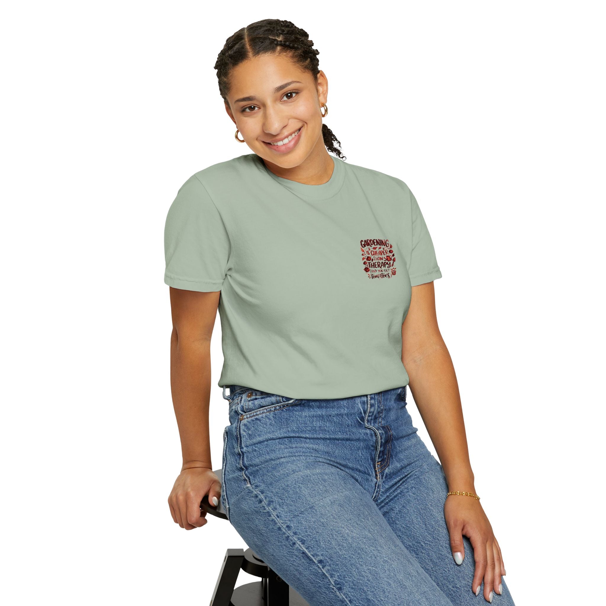 Gardening Is Cheaper Than Therapy Embroidered T-Shirt — Funny Gardening Quote