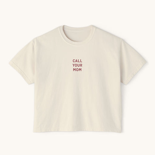 Call Your Mom tee | Boxy Crop Shirt, Minimalist Text Design